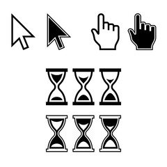 Cursor Icons. Mouse Pointer Set. Arrow, Hand, Hourglass. Vector