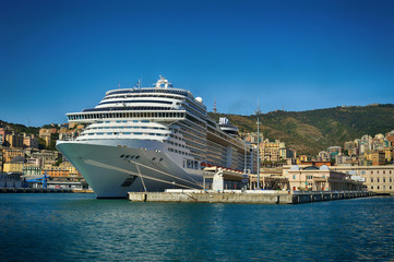 Huge sea cruise ferry in the Genova port, Italy
