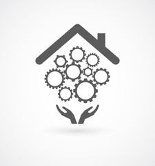 hands support gears mechanism under roof