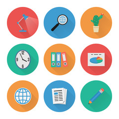 Flat Icons Set. Business Office. Vector