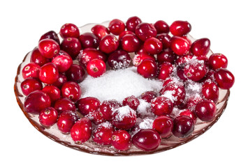 Fresh cranberries with sugar. Isolate on white background