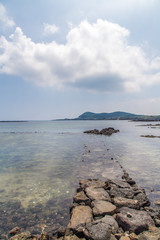 제주도의 우도. 비양도에서 본 우도봉