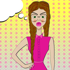 Modern strict teacher. Creative teacher with cool hairstyle. Vector illustration.