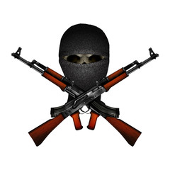 skull terrorist masked and Kalashnikov machine guns. Isolated objects on a white background, can be used with any image or text.