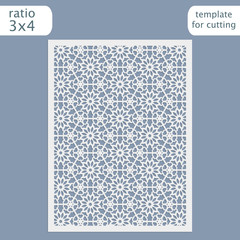 Laser cut wedding invitation card template.  Cut out the paper card with lace pattern.  Greeting card template for cutting plotter. Vector.