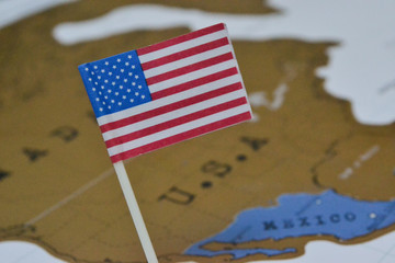 American flag on a map