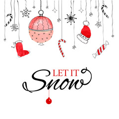 Fototapeta premium Handdrawn watercolor christmas doodle postcard