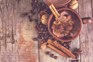 Chocolate and coffee ice cream with spices.