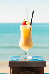 Glass of Pina Colada. Beach Bar