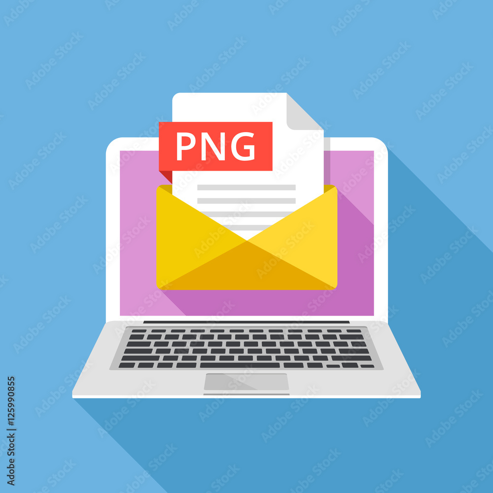 Poster laptop with envelope and png file. notebook and email with file attachment png image. trendy graphic