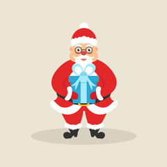 Cute Santa with box of gift. Character for Christmas and New Year. Modern flat design. Vector illustration