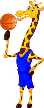 cute  giraffe basketball player cartoon