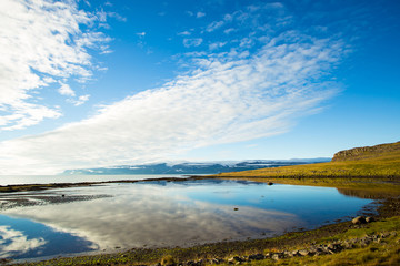Amazing water reflection in summer, Iceland.