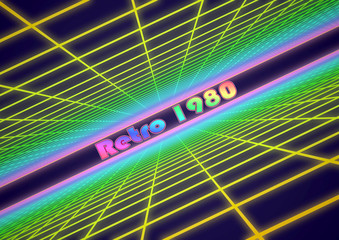 3D Illustration - Colorful grid background with text "Retro 1980"
