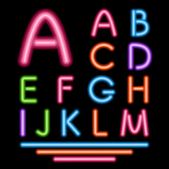 Neon Tube Letters. Multicolor Glowing Font. Vector