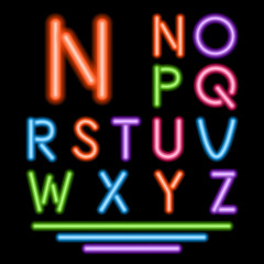 Neon Tube Letters. Multicolor Glowing Font. Vector