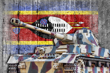 Military tank with concrete Swaziland flag