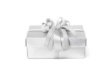 Celebration silver gift box isolated on white background