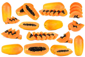 Set ripe papaya isolated on the white background