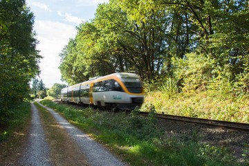 Bahn in Lage am Waldrand