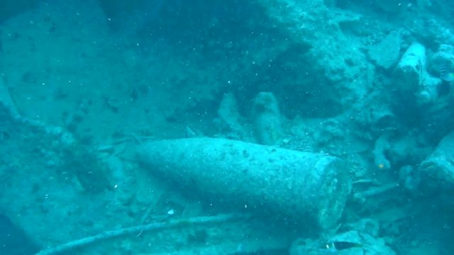 Close up view or the Artillery Shells left after the Bomb damage at Hold 4 of the SS Thistlegorm Ship Wreck in the Red Sea