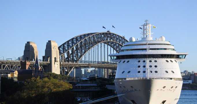 Sydney Harbour Bridge  and a cruise ship in Sydney Australia