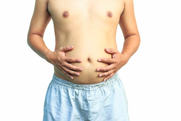 Naklejka premium Fat man with a big belly on white background
