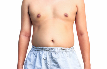 Naklejka premium Fat man with a big belly on white background