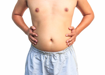 Naklejka premium Fat man with a big belly on white background