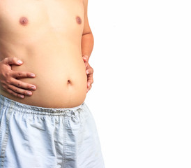 Naklejka premium Fat man with a big belly on white background