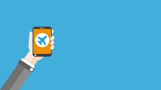 Hand Smartphone Online Booking Flight Click Flat Animation