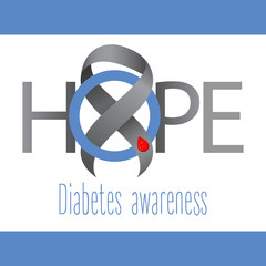 Gray ribbon. Blood drop. Blue circle. Symbol of as symbol and fight against diabetes. Medical illustration. Health care