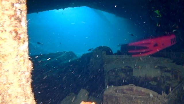 Slowly swimming through the upper floor level of Hold No1 and finding the BSA Motorcycles hidden in the SS Thistlegorm Ship Wreck in the Red Sea