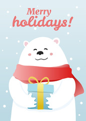 Winter postcard with white bear