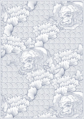 Asian Japanese tradition pattern. A4 format blank with decorative pattern in blue colors. Vector illustration.