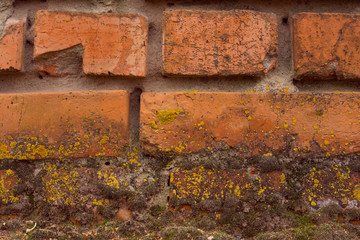 Old red painted brick wall