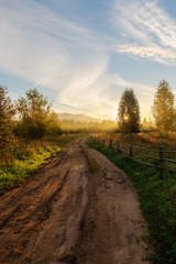 dirt road at sunrise