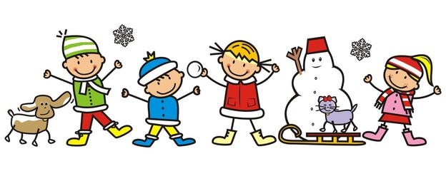 children and snowman, vector icon