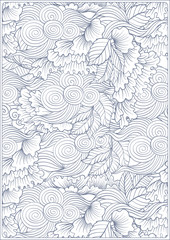 Asian Japanese tradition pattern. A4 format blank with decorative pattern in blue colors. Vector illustration.