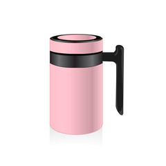 Vector baby pink color thermo mug, travel mug, thermos isolated on white background
