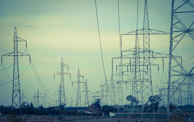 Industrial landscape - view of the electric poles.