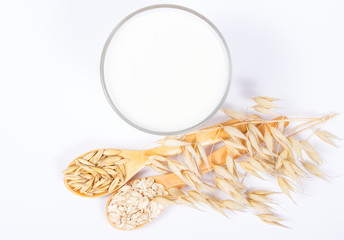 Oat milk, the concept of a vegetarian diet. White background. - 126003646