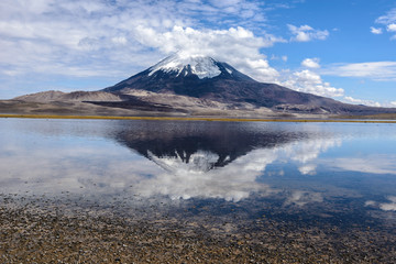 Parinacota volcano and Chungara lake, Lauca National Park (Chile)