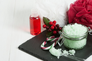 Handmade Mint Scrub With Coconut Oil. Toiletries, Spa Set.