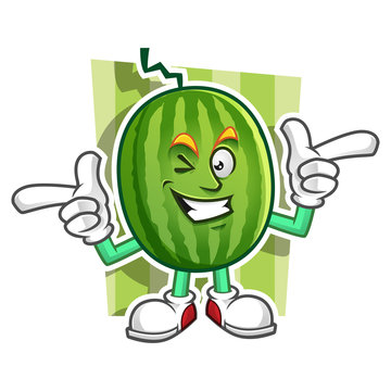 Funky wink Watermelon mascot, Watermelon character, Watermelon cartoon