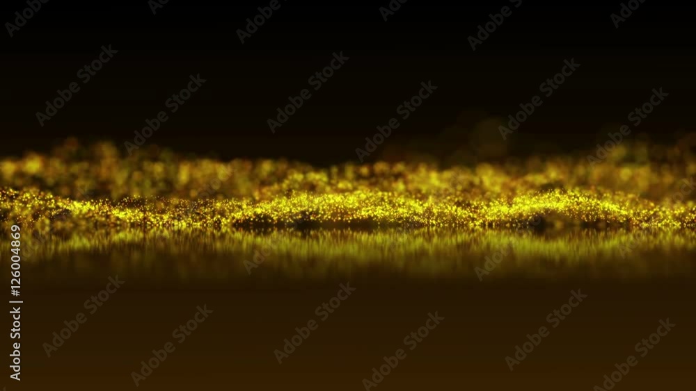 Poster animated rippling water with reflection and blurred background. looped golden waving particles in sl