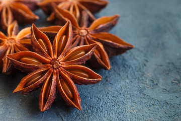 Star anise on black table. Selective focus