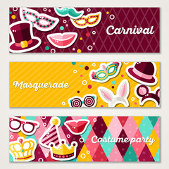 Set of Horizontal Banners with Carnival Masks