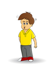 cartoon young boy skeptical Look on His Face