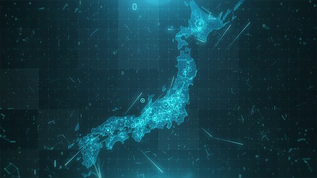 Japan Map Background Cities Connections 4K